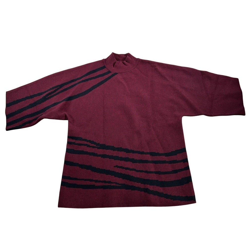 Alfani Womens Small Burgundy Abstract Stripe Mock Neck Dolman Sleeve Sweater